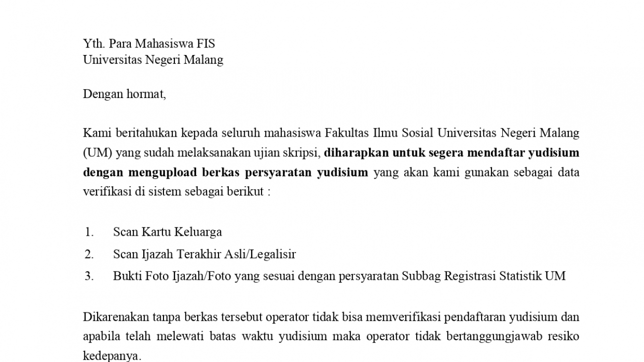 Surat Edaran PENGUPLOADAN BERKAS PENDAFTARAN YUDISIUM BAGI MAHASISWA FIS UM_page-0001